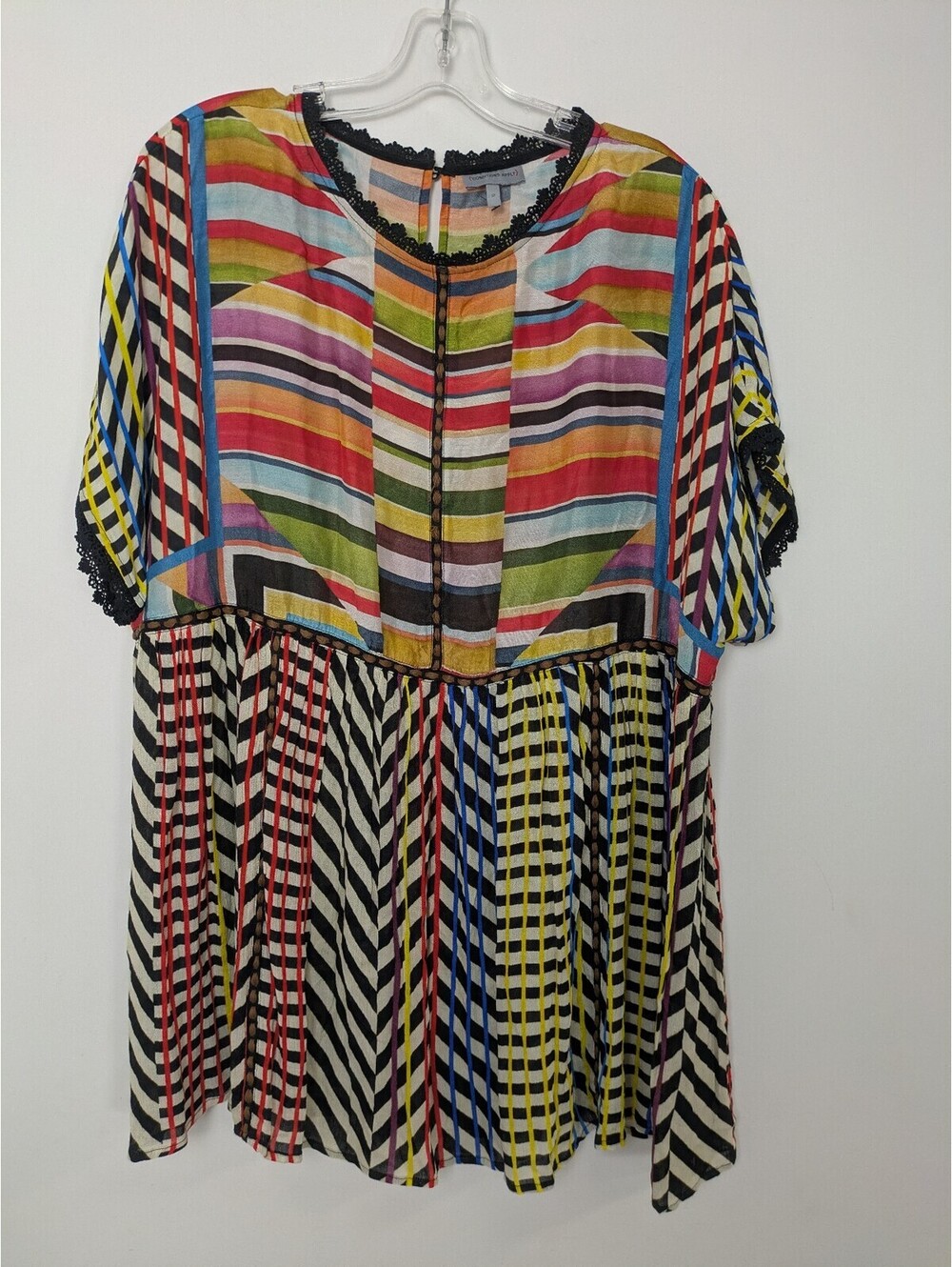 Anthropologie Conditions Apply Mixed Print Tunic Blouse Lace Trim 1X Plus